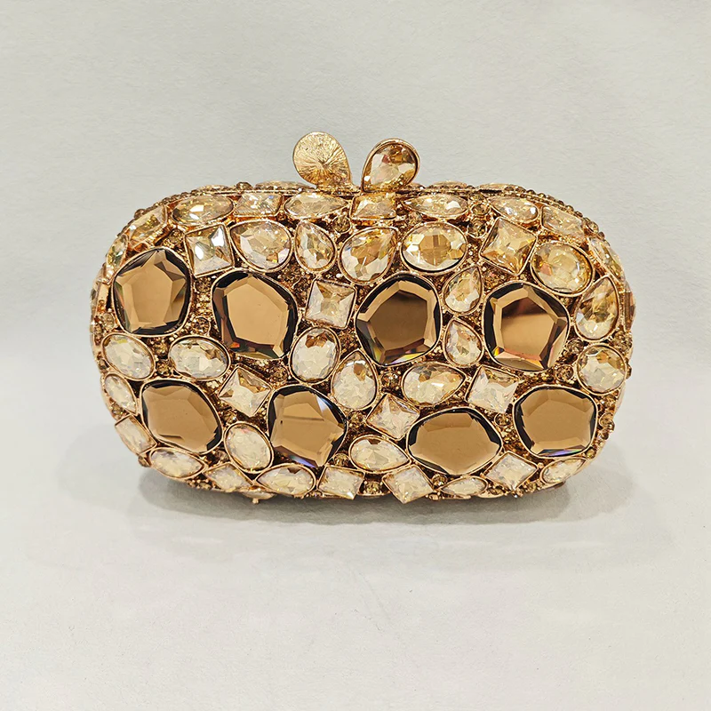 Elegant Retro Irregular Glass Diamond Encrusted Square Evening Wedding Party Clutch Bag - Image 4