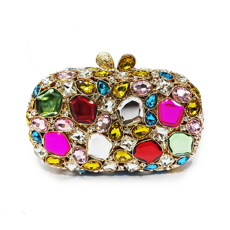 Elegant Retro Irregular Glass Diamond Encrusted Square Evening Wedding Party Clutch Bag - Image 5