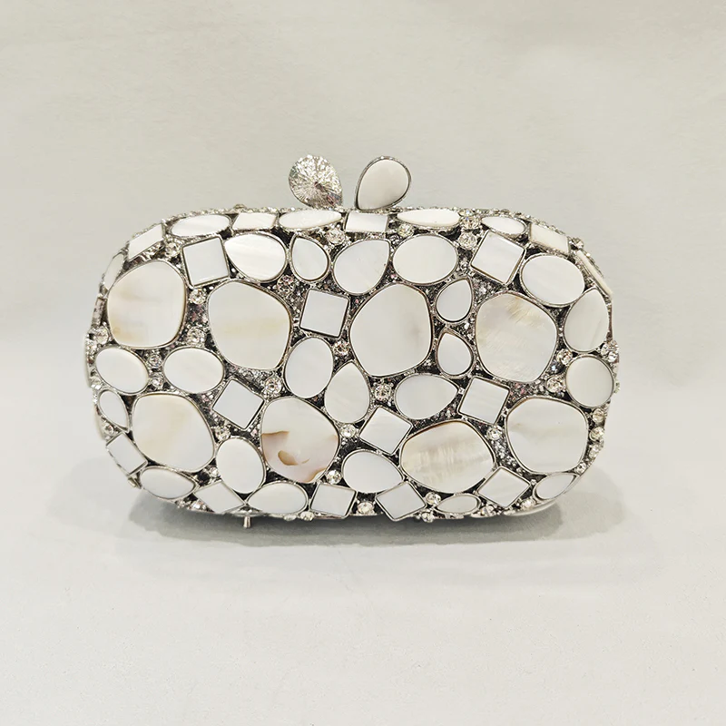 Elegant Retro Irregular Glass Diamond Encrusted Square Evening Wedding Party Clutch Bag - Image 6