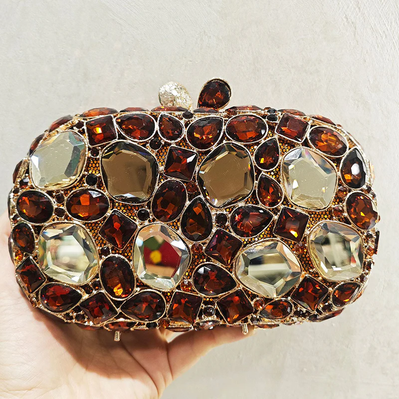 Elegant Retro Irregular Glass Diamond Encrusted Square Evening Wedding Party Clutch Bag - Image 9