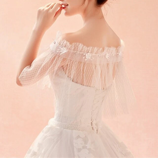 Elegant Romantic Sleeveless Tulle Wedding Wraps With Bowknot - Image 4
