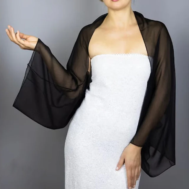 Elegant Wedding Wraps Sun Protection Long Sleeve Chiffon With Pure Color - Image 2