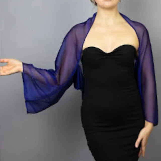 Elegant Wedding Wraps Sun Protection Long Sleeve Chiffon With Pure Color - Image 3