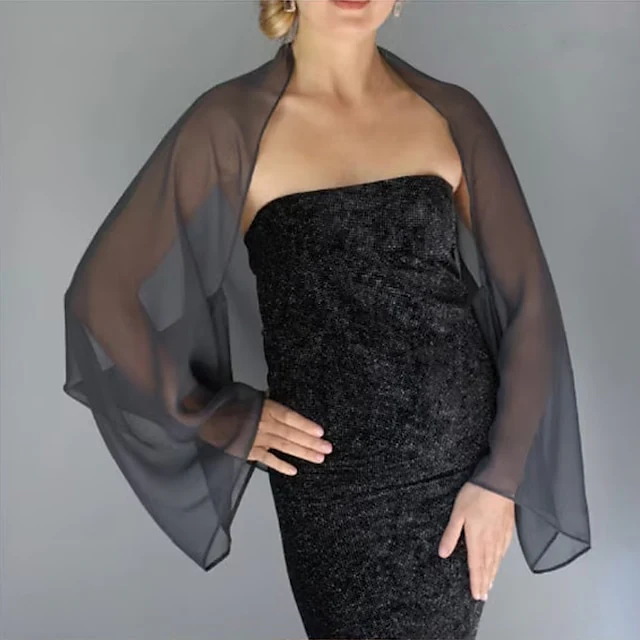 Elegant Wedding Wraps Sun Protection Long Sleeve Chiffon With Pure Color - Image 7