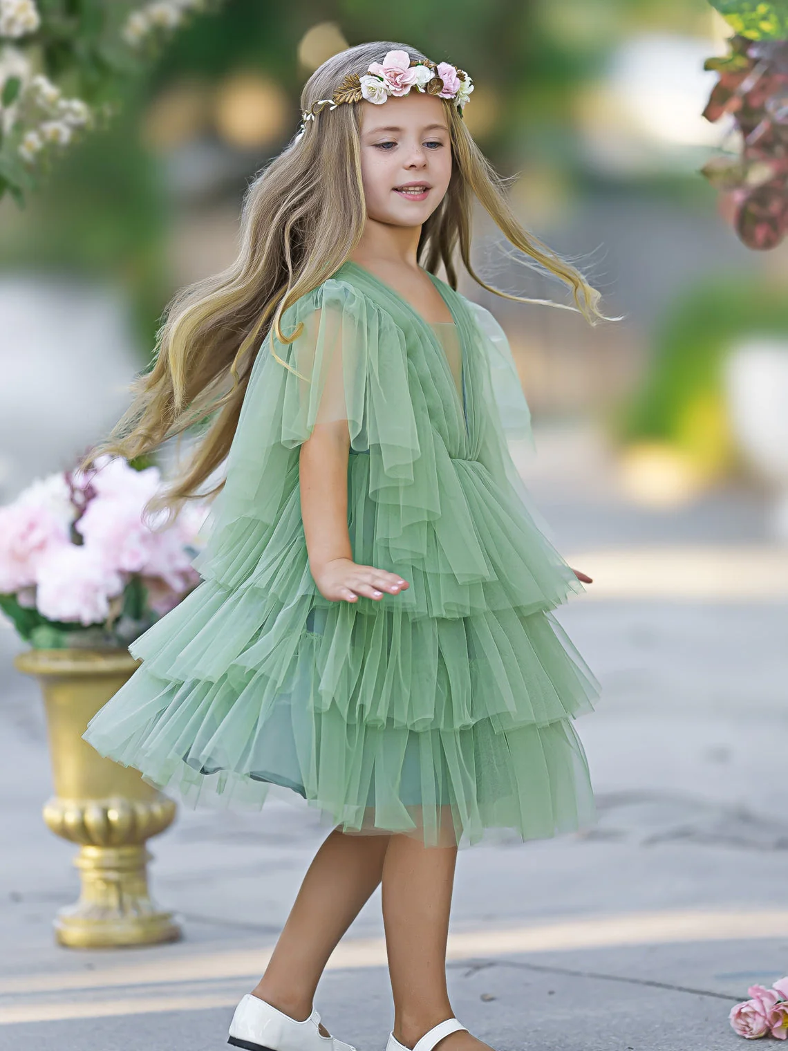 Enchanted Garden Fairy Elegant Tulle Toddler Flower Girl Dress - Image 8