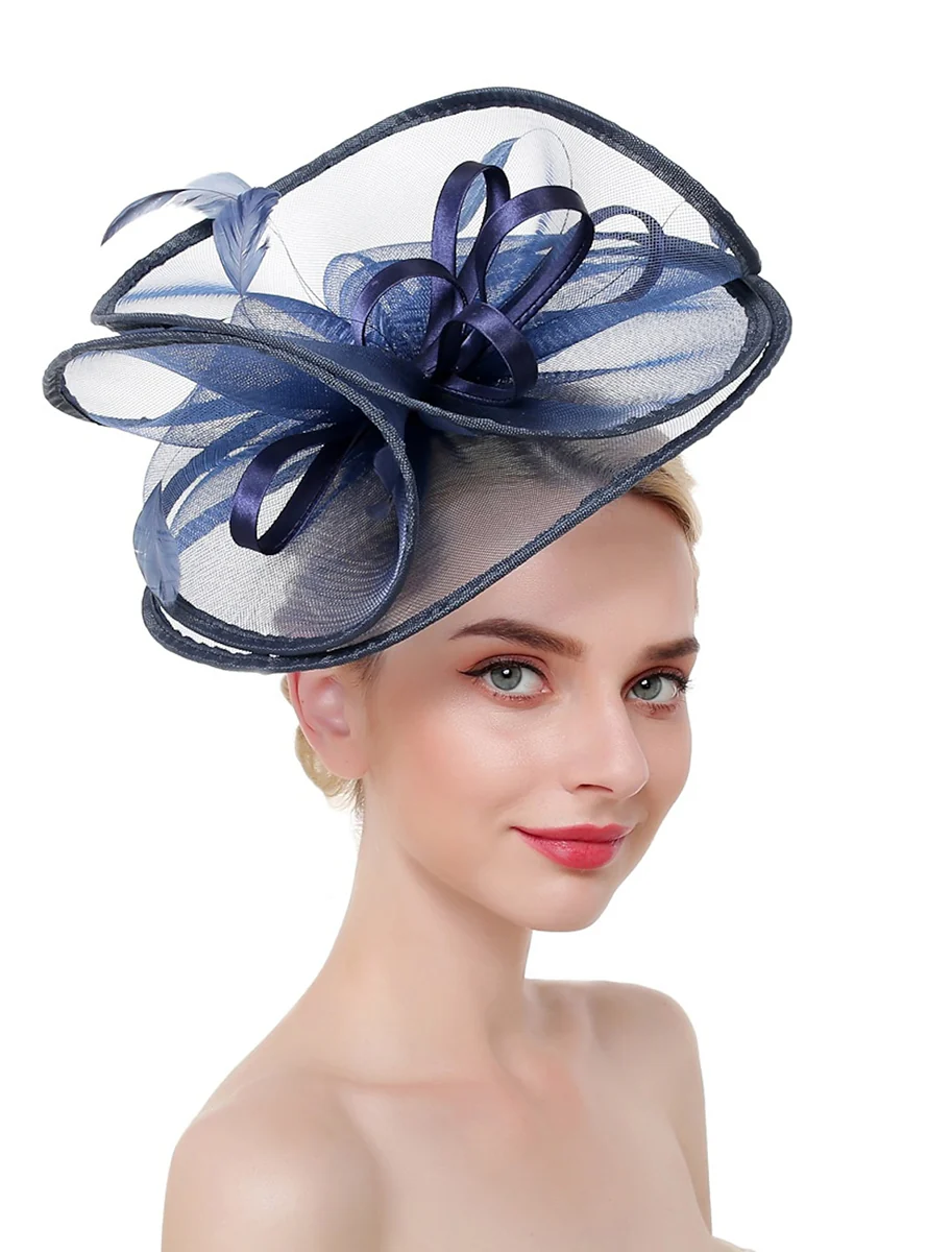 Exaggerated Retro Organza Ladies Day Feather Luxury Bowler Hat/Fascinator - Image 9