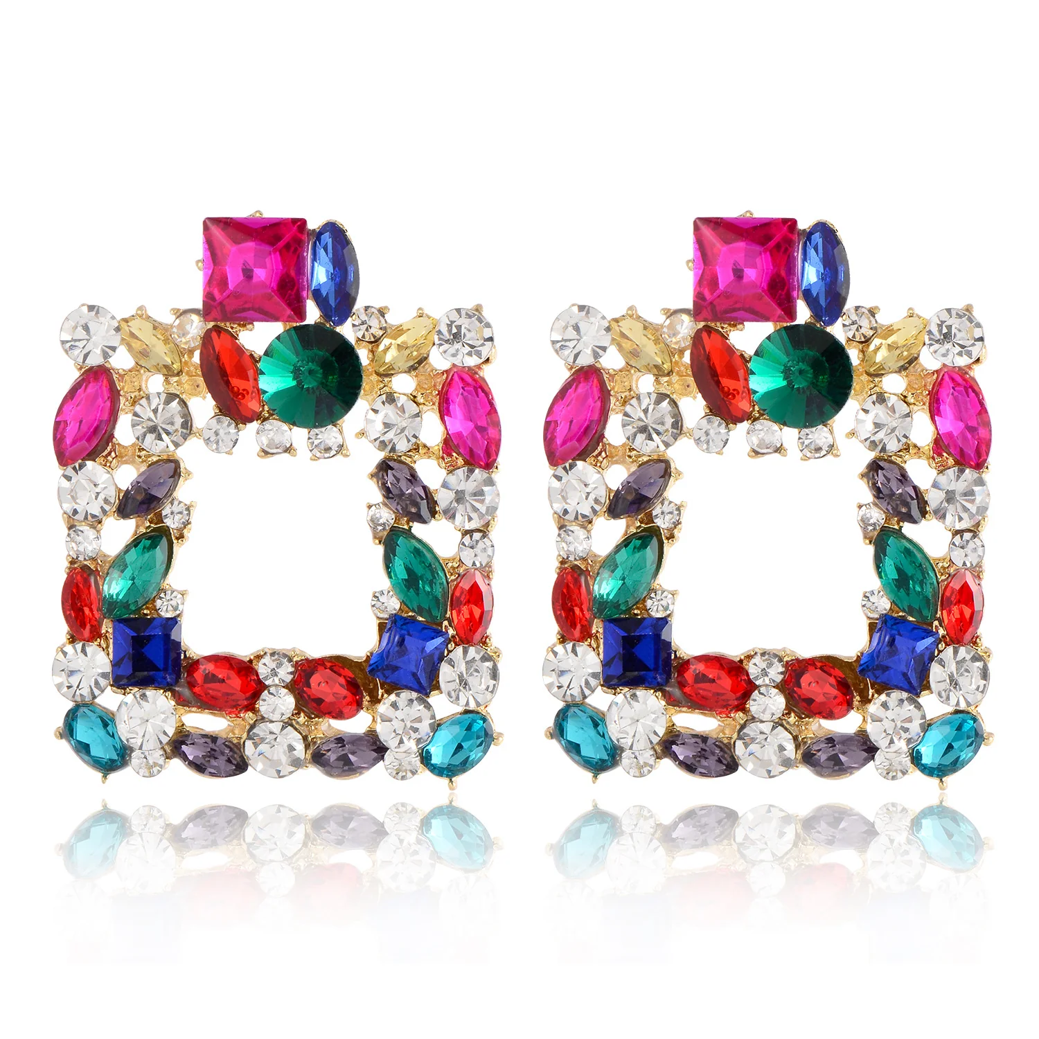 Exaggerated Square Alloy Rhinestone Large Fashion Earrings - Image 3
