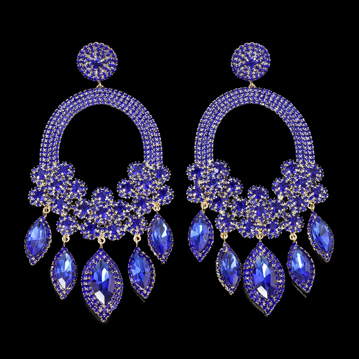 Exaggerated Stylish Flower Luxury Diamond Dangle Earrings - Image 2