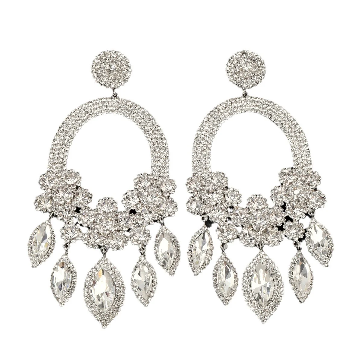 Exaggerated Stylish Flower Luxury Diamond Dangle Earrings - Image 3