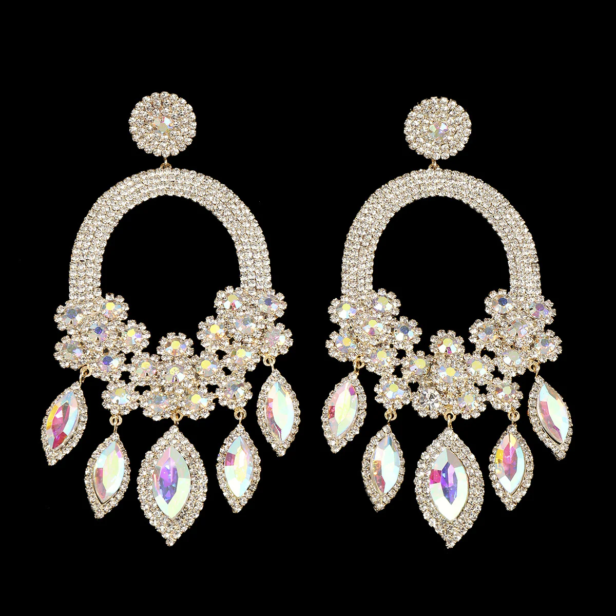 Exaggerated Stylish Flower Luxury Diamond Dangle Earrings - Image 4