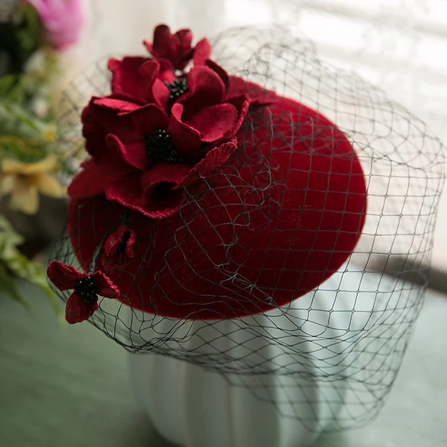 Fall Wedding Hat Pillbox Hat Horse Race Ladies Day Melbourne Cup Cocktail Royal Astcot Flower Elegant With Floral Tulle Headpiece - Image 3