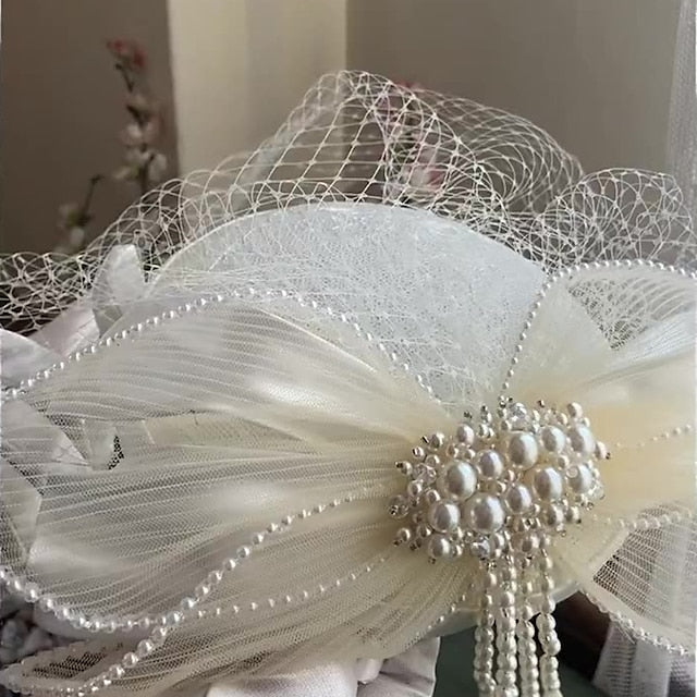 Fascinators Lace Tea Party Horse Race Elegant With Imitation Pearl Bow(s) Headpiece - Image 2