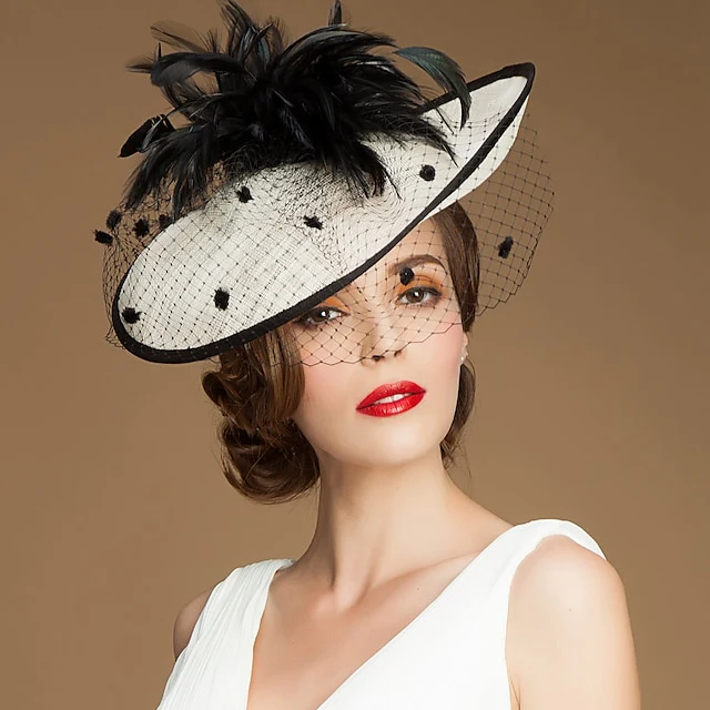 Fascinators Linen Party Evening Cocktail With Feather Headpiece - Image 2
