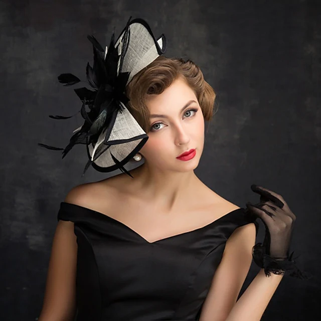 Fascinators Linen Party Evening Cocktail With Feather Headpiece - Image 3