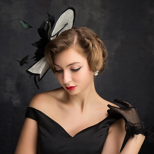 Fascinators Linen Party Evening Cocktail With Feather Headpiece - Image 4