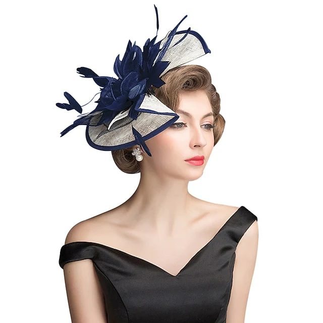 Fascinators Linen Party Evening Cocktail With Feather Headpiece - Image 5