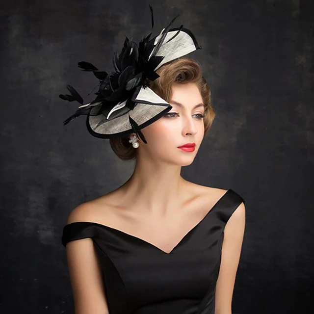 Fascinators Linen Party Evening Cocktail With Feather Headpiece - Image 8