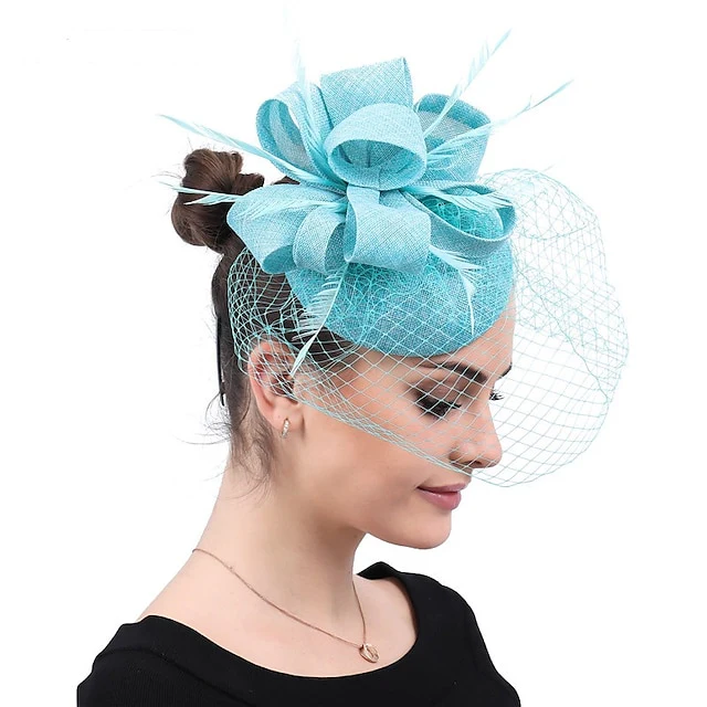 Fascinators Linen Party Evening Cocktail With Feather Headpiece - Image 2