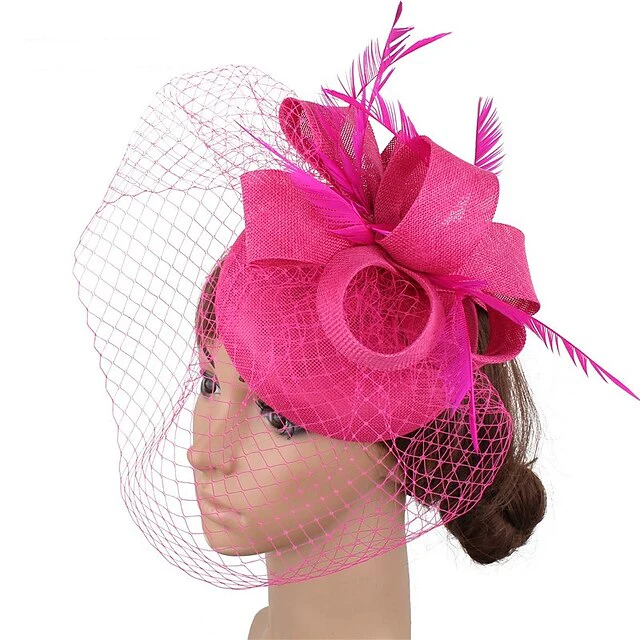 Fascinators Linen Party Evening Cocktail With Feather Headpiece - Image 3