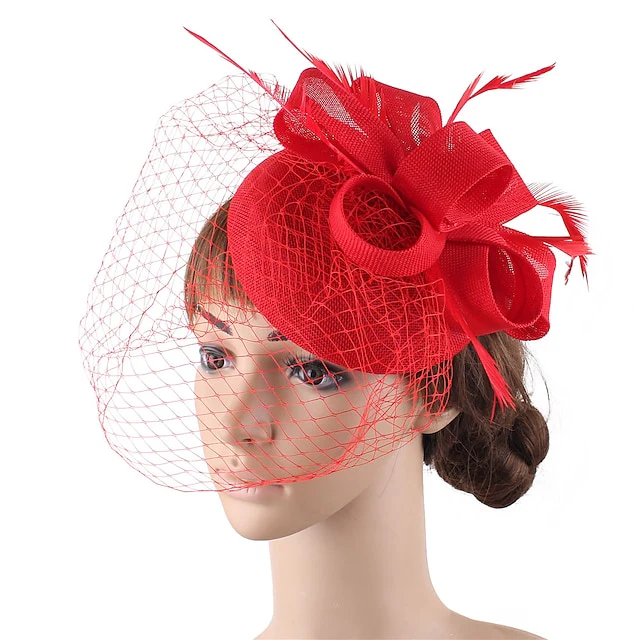Fascinators Linen Party Evening Cocktail With Feather Headpiece - Image 4