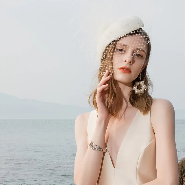 Fascinators Linen Wedding With Flowers Headpiece - Image 2