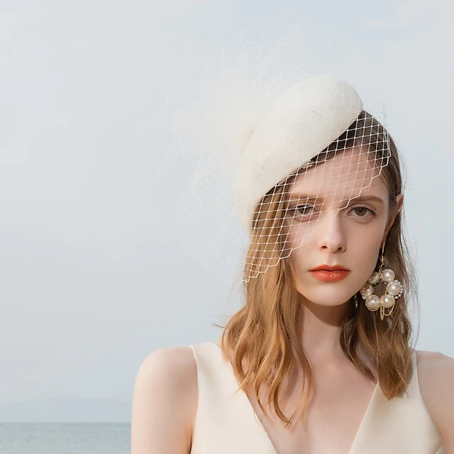 Fascinators Linen Wedding With Flowers Headpiece - Image 3