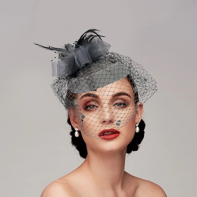 Fascinators Net Funeral Horse Race With Feather Flower Headpiece - Image 3
