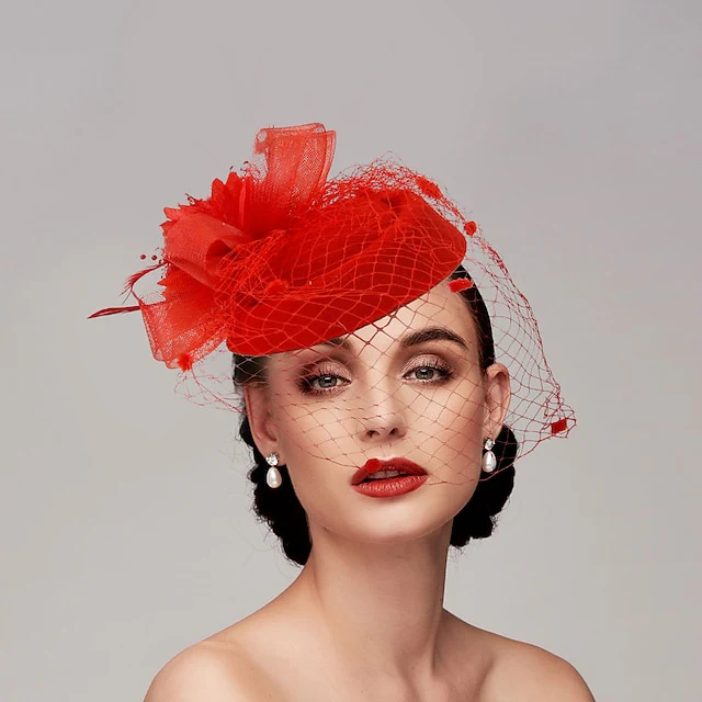 Fascinators Net Funeral Horse Race With Feather Flower Headpiece - Image 7