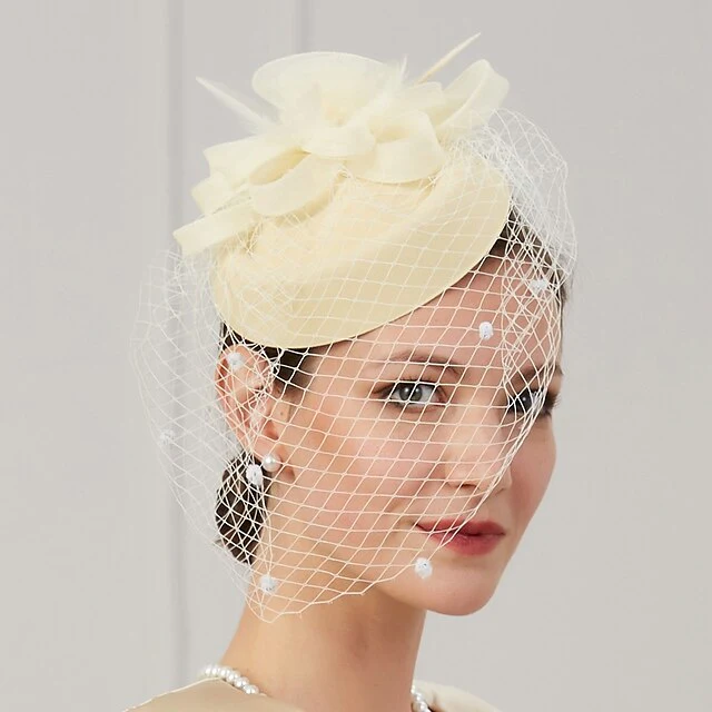 Fascinators Net Wedding Horse Race With Flower Feather Headpiece - Image 3
