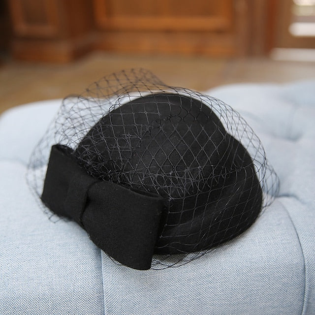 Fascinators Wool Bucket Hat Pillbox Hat  Ladies Day Elegant Retro With Bow(s) Tulle Headpiece Headwear - Image 3