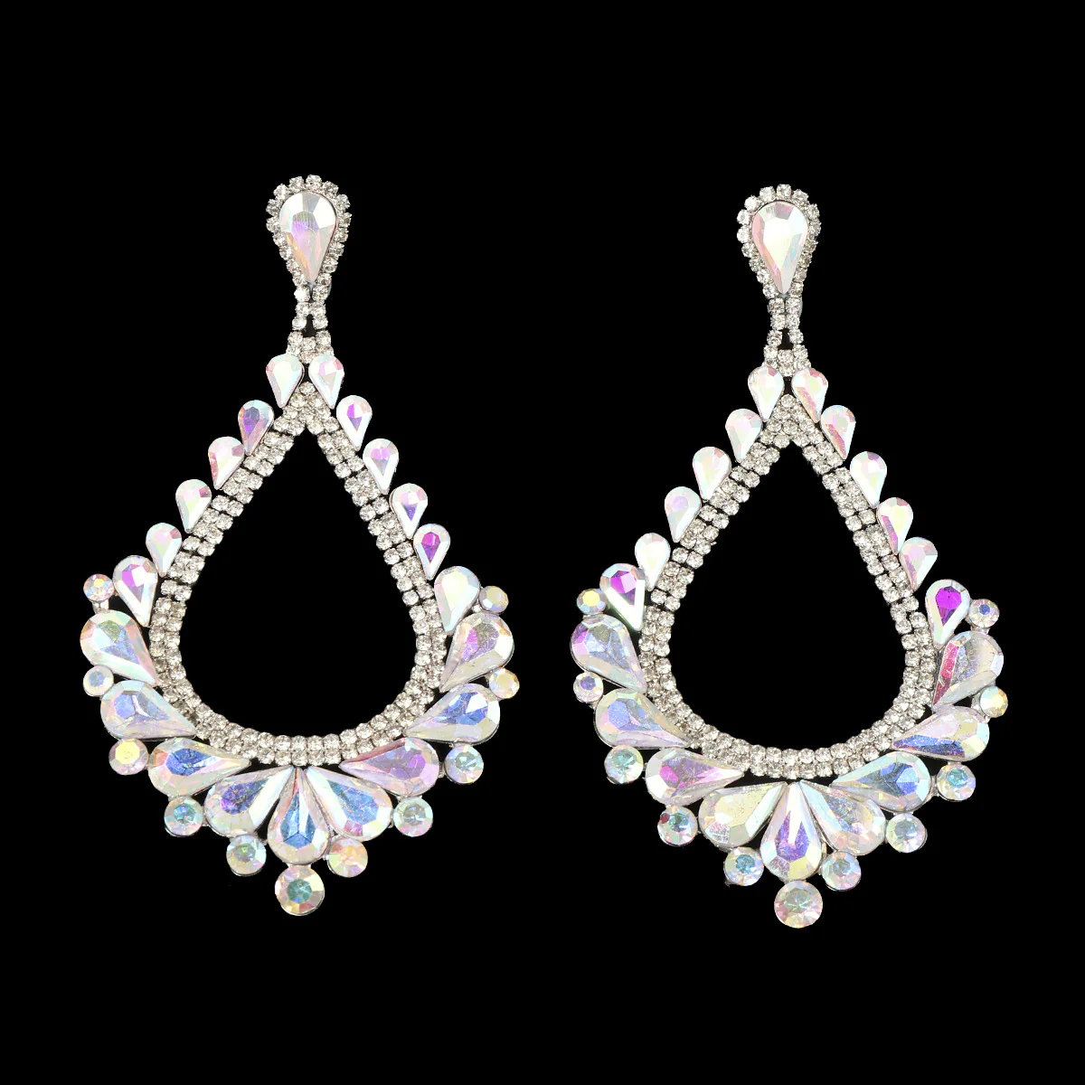 Fashion Glass Rhinestone Exaggerated Waterdrop Earrings - Image 3