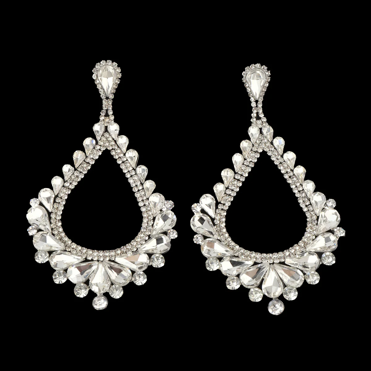 Fashion Glass Rhinestone Exaggerated Waterdrop Earrings - Image 4