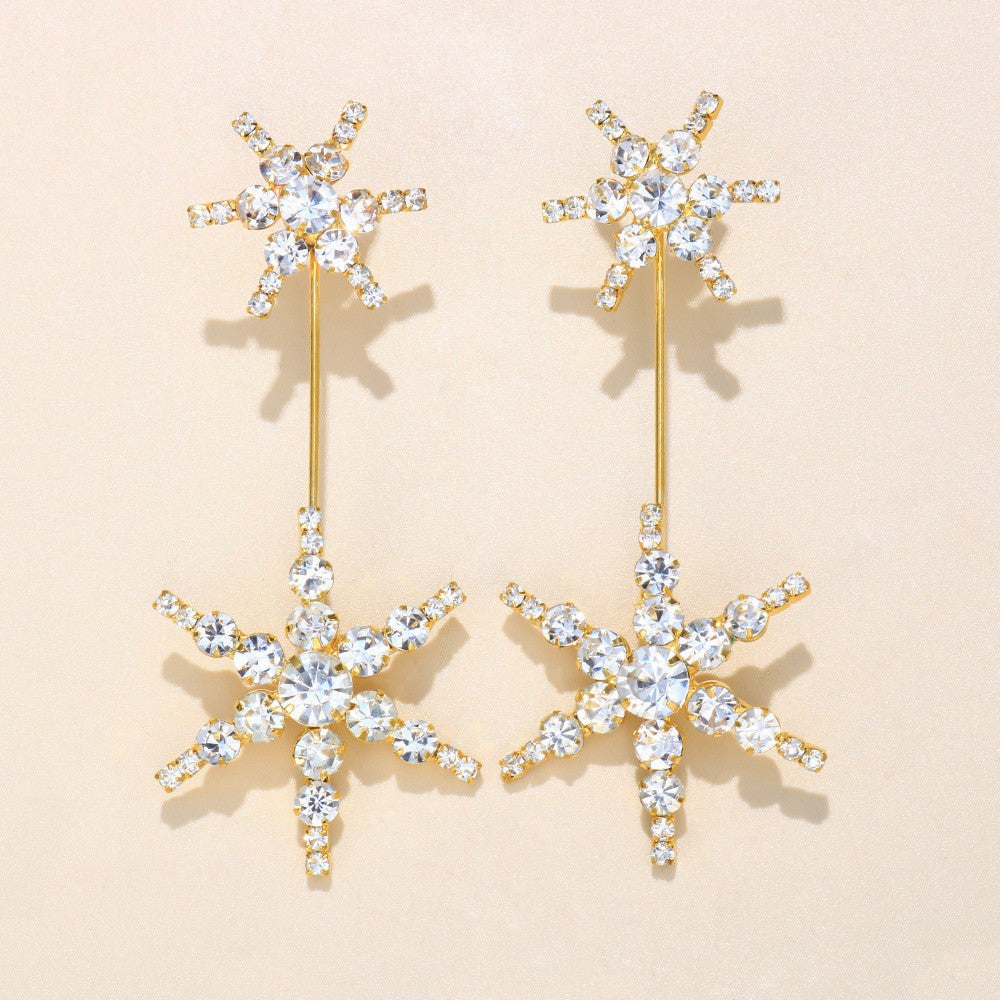 Fashion Hexagram Gold Rhinestone High End Elegant Earrings - Image 3