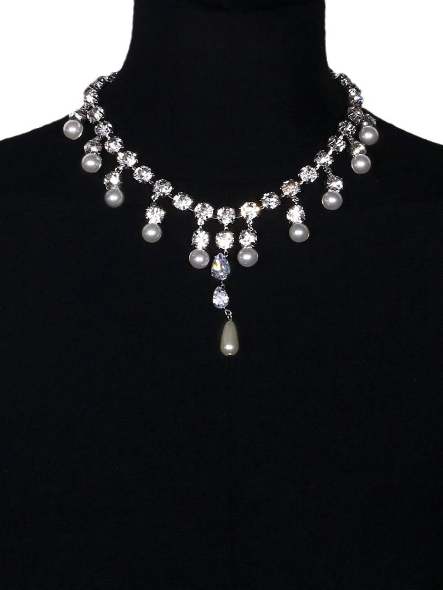 Fashion Simple Pearl Diamond Tassel Sparkling Necklace Accessories - Image 3