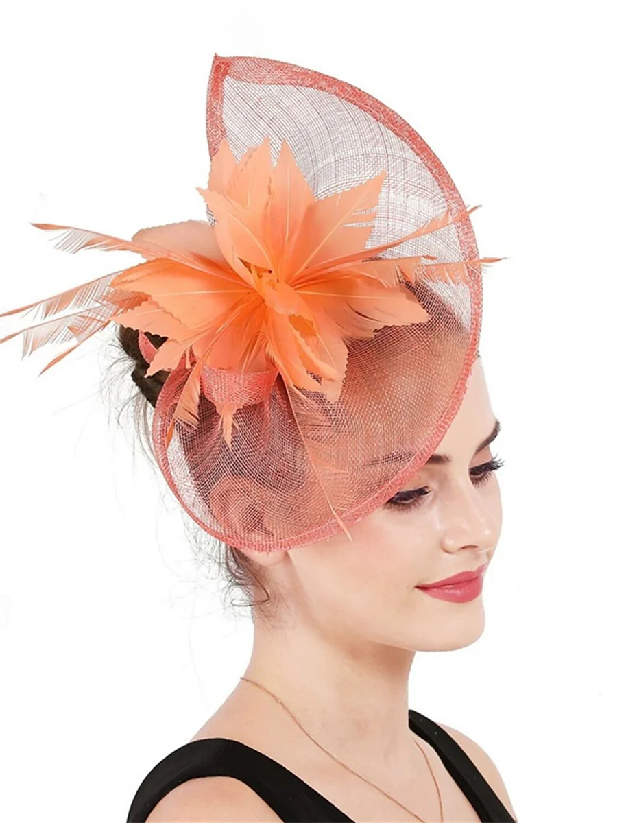 Faux Linen Fedora Hat Elegant Party Floral Feather Headpiece/Headwear - Image 2
