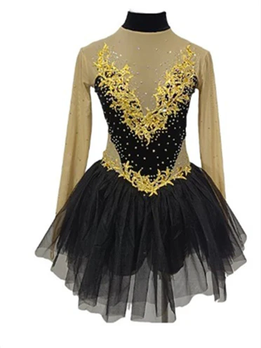Figure Skating Dress Women's Girls' Asymmetric Hem Mesh Spandex Stretchy Crystal/Rhinestone Long Sleeve Ice Skating Dress