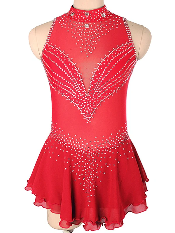 Figure Skating Dress Women's Girls' Crystal/Rhinestone Spandex High Elasticity Sleeveless Ice Skating Dress - Image 10