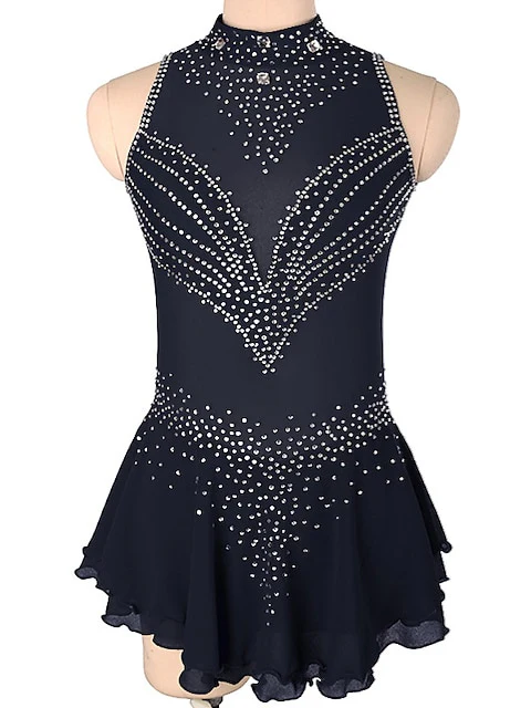 Figure Skating Dress Women's Girls' Crystal/Rhinestone Spandex High Elasticity Sleeveless Ice Skating Dress - Image 6