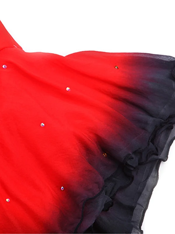 Figure Skating Dress Women's Girls' Dancewear Asymmetric Hem Rhinestone Mesh Spandex Long Sleeve Ice Skating Dress - Image 4