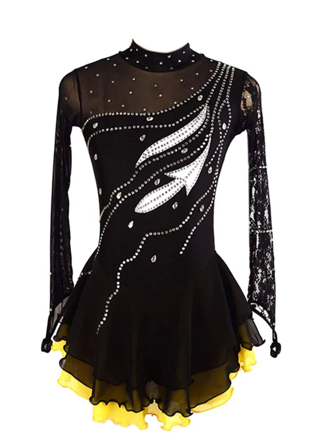 Figure Skating Dress Women's Girls' Dancewear Black Stretchy Crystal/Rhinestone Long Sleeve Ice Skating Dress
