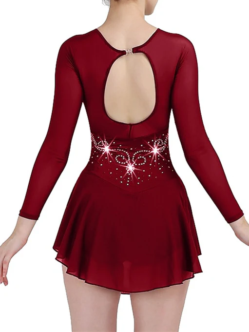 Figure Skating Dress Women's Girls' Dancewear Chinlon Mesh Spandex Classic Crystal Skating Dress - Image 2