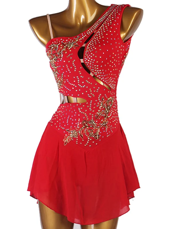 Figure Skating Dress Women's Girls' Dancewear Flower Open Back Mesh Spandex High Elasticity Classic Ice Skating Dress - Image 5
