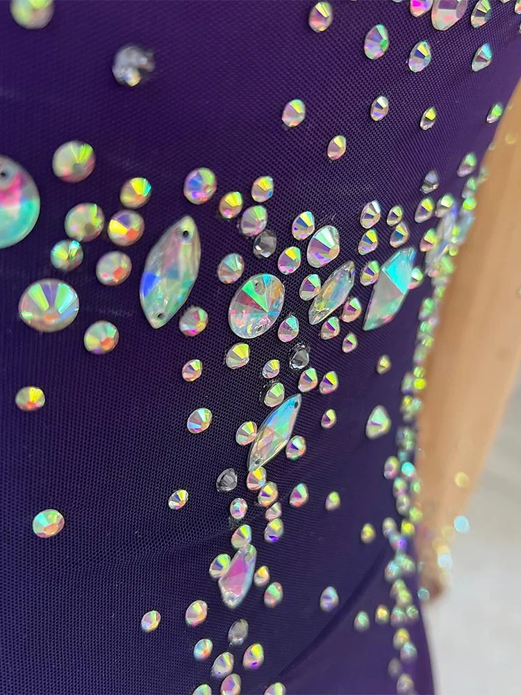 Figure Skating Dress Women's Girls' Dancewear Halo Dyeing High Elasticity Crystal/Rhinestone Long Sleeve Ice Skating Dress - Image 4