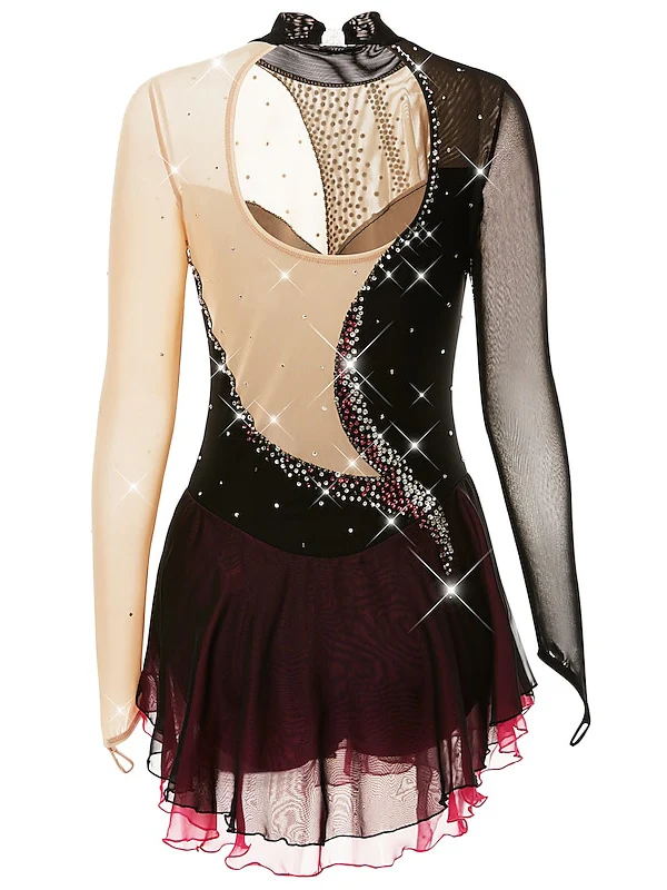 Figure Skating Dress Women's Girls' Dancewear Mesh Spandex Crystal/Rhinestone Skating Dress - Image 2