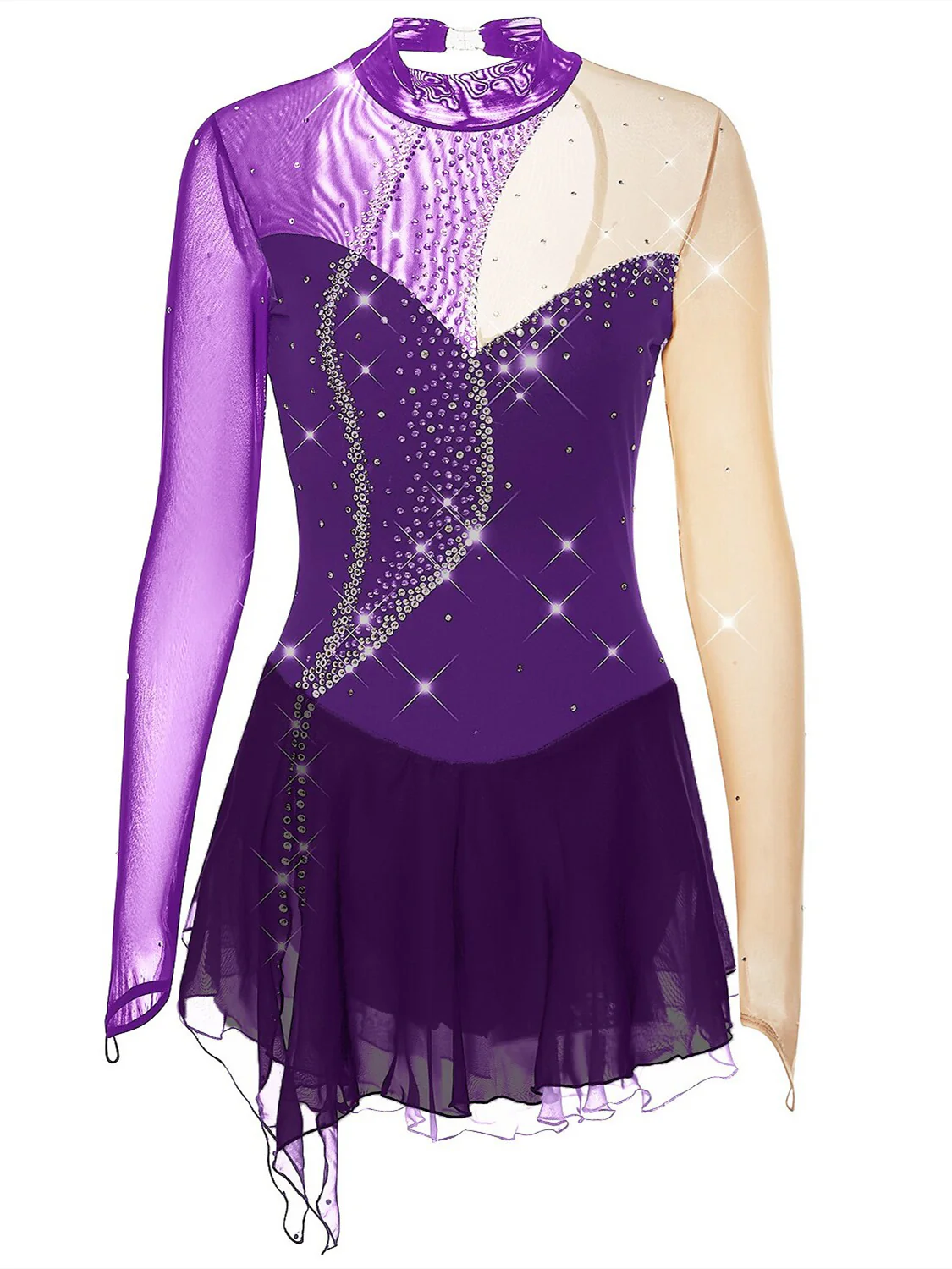 Figure Skating Dress Women's Girls' Dancewear Mesh Spandex Crystal/Rhinestone Skating Dress - Image 3