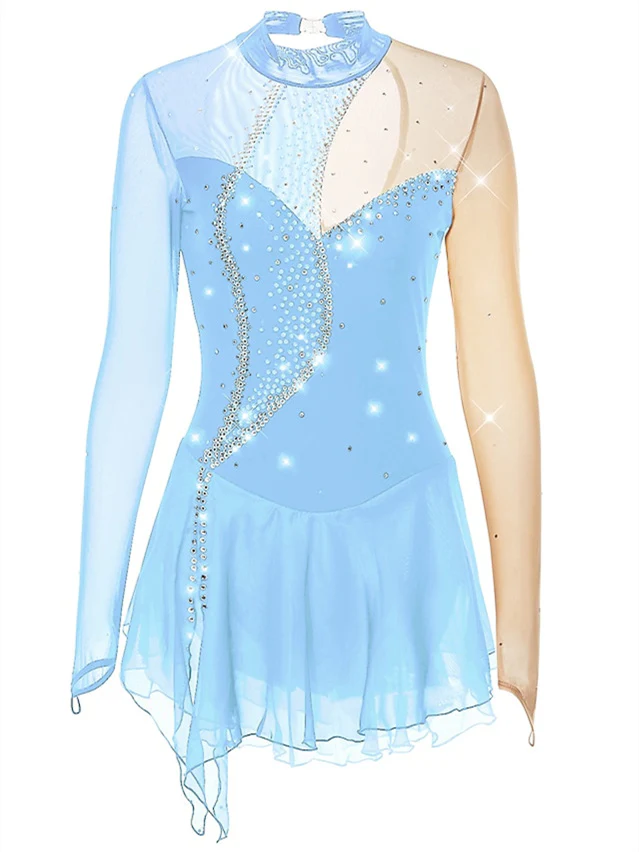 Figure Skating Dress Women's Girls' Dancewear Mesh Spandex Crystal/Rhinestone Skating Dress - Image 5