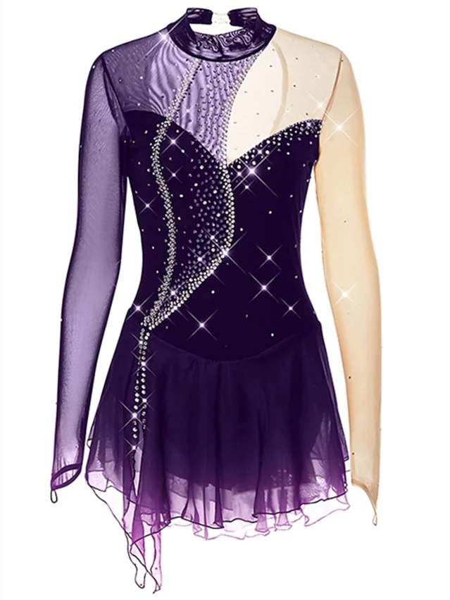 Figure Skating Dress Women's Girls' Dancewear Mesh Spandex Crystal/Rhinestone Skating Dress - Image 7