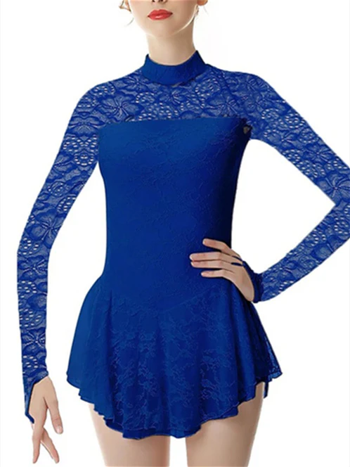 Figure Skating Dress Women's Girls' Dancewear Spandex High Elasticity Fashion Long Sleeve Skating Dress - Image 10