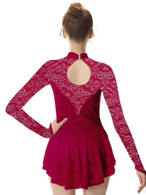 Figure Skating Dress Women's Girls' Dancewear Spandex High Elasticity Fashion Long Sleeve Skating Dress - Image 2