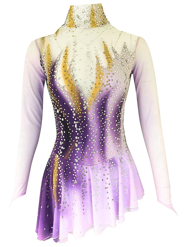 Figure Skating Dress Women's Girls' Dancewear Spandex Micro-elastic Crystal/Rhinestone Ice Skating Dress - Image 5